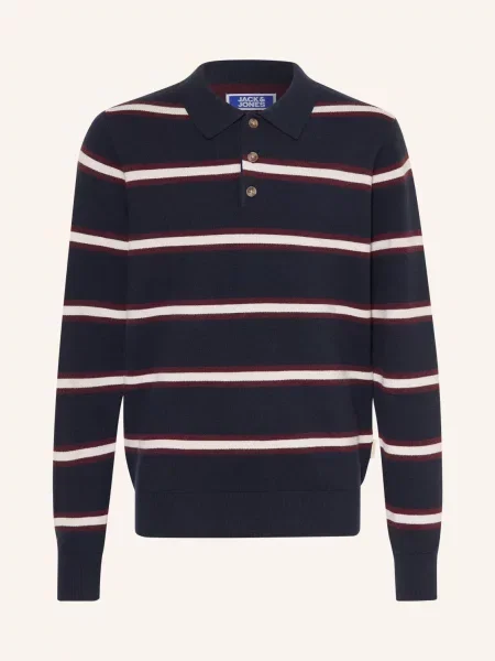 Jack&Jones Pletená Polokošile tmavě modrá / hnědá bílá