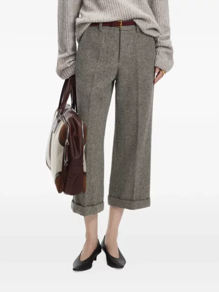 Decupat pantaloni Jnby de lână cu model herringbone maro