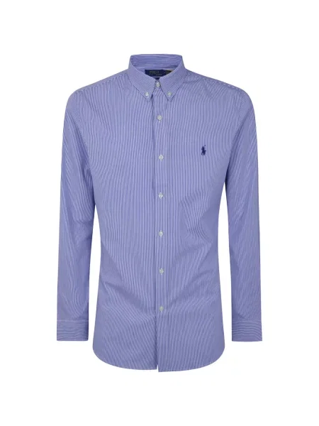 Cămașă Polo Ralph Lauren cu broderie cu dungi albastru