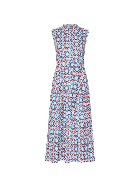 Rochie maxi Marella cu imagine cu imprimeu geometric alb