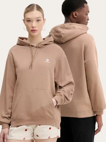 Суичър с качулка Converse с качулка с апликация кафяво