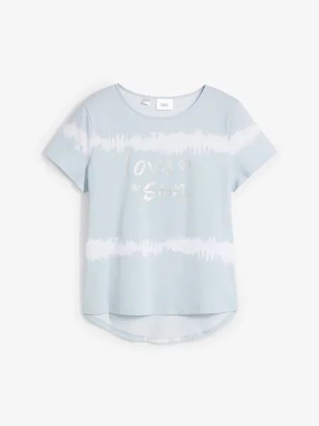 T-shirt z dłuższym tyłem z czystej bawełny organicznej niebieska