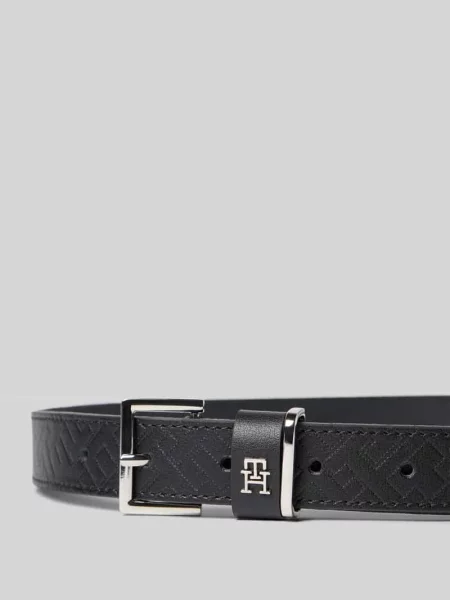 Pasek skórzany z monogramem z logo Tommy Hilfiger czarny