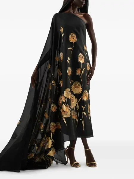 Rochie Taller Marmo cu model floral cu un umăr gol negru