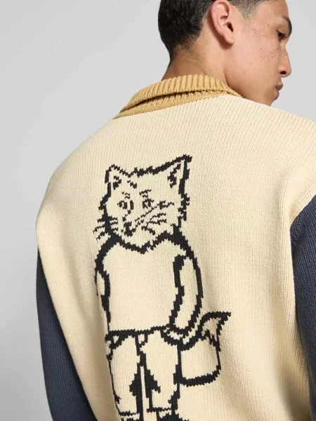 Kurtka z dzianiny z zamkiem błyskawicznym Maison Kitsune beżowa