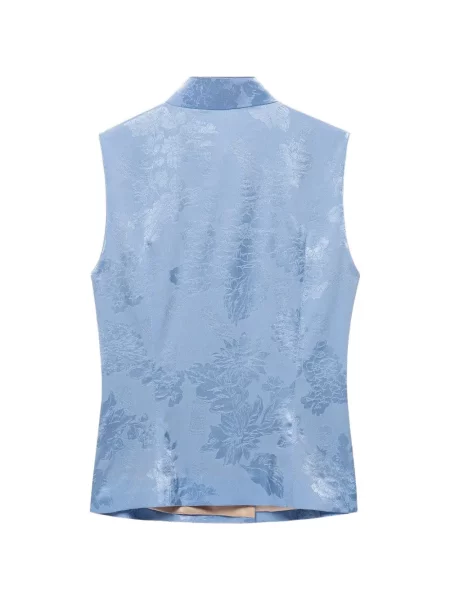 Top Shanghai Tang cu model floral din jacard albastru