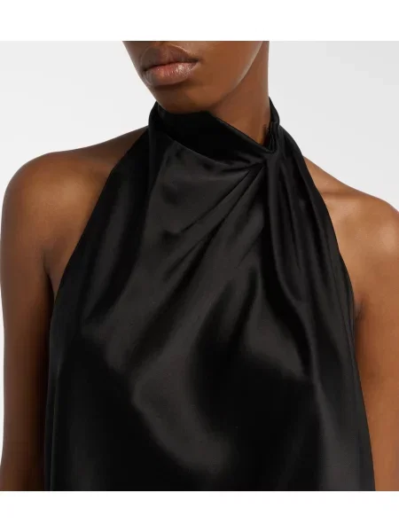 Top The Sei din satin cu gât halter negru