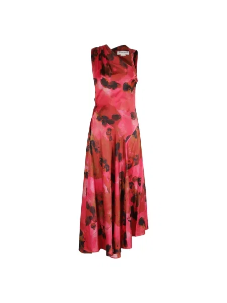 Sukienka midi Victoria Beckham w kwiatki do kolan czerwona