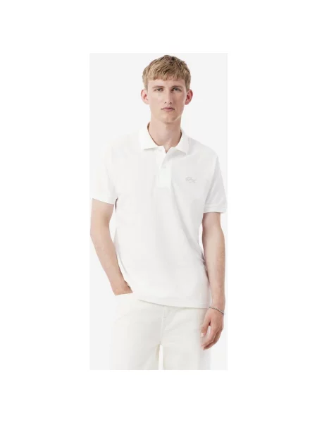 Koszulka polo Lacoste Classic Fit Metallic Crocodile z krótkim rękawem kremowy S biały