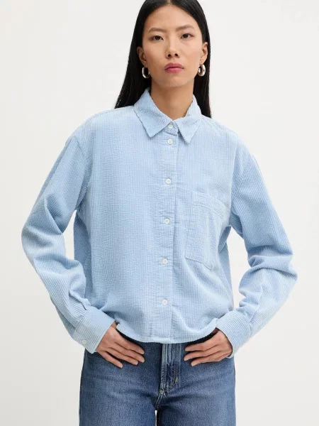 Marc O'Polo cămașă din velur cu guler clasic relaxed albastru