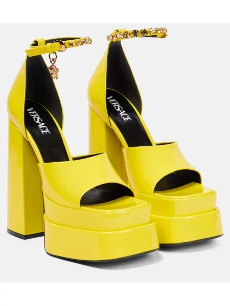 Sandale Versace din piele cu platformă de lac galben