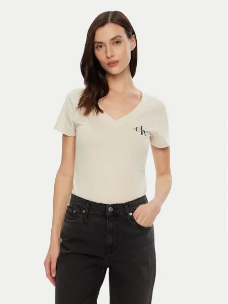 Тениска Calvin Klein Jeans 2 броя бежово черно