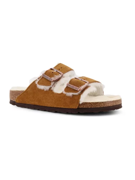 Klapki BIRKENSTOCK Arizona Shearling SL Narrow mink brązowe