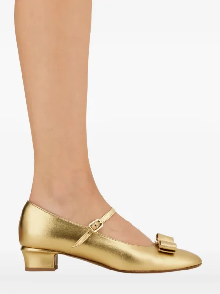 Pantofi cu toc Ferragamo cu funde auriu