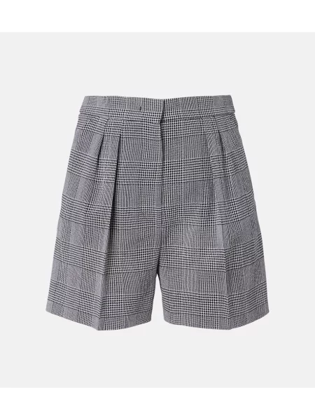 Pantaloni scurți Max Mara de lână în carouri negru