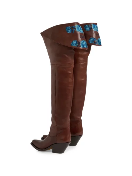 Cizme Chloé cu model floral maro