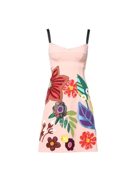 Sukienka mini Dolce And Gabbana w kwiatki na ramiączkach różowa