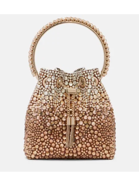 Geantă bucket Jimmy Choo din satin de cristal auriu
