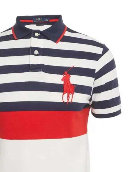 Копринена блуза Polo Ralph Lauren бродирана на райета розово