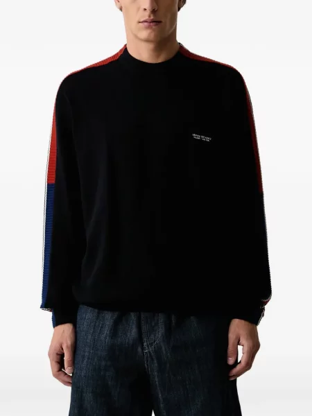 Pulover Armani Exchange cu broderie cu dungi negru