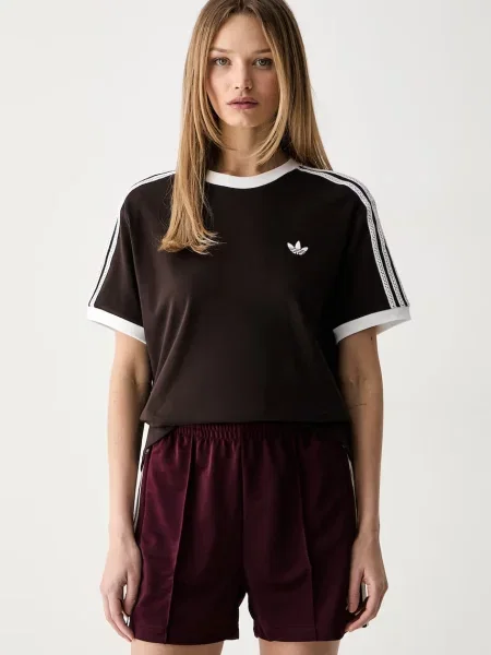 Adidas Originals tričko dámske s elastanom hnedá
