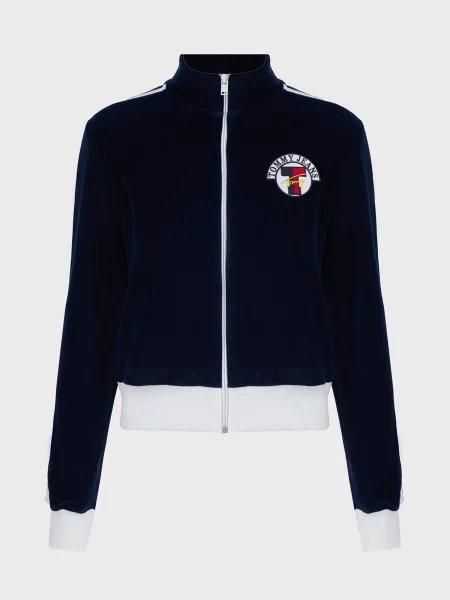 Велюровая спортивная кофта Tommy Jeans в полоску синяя