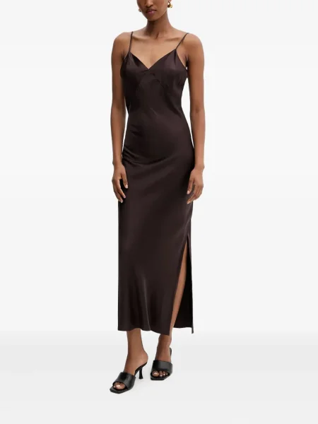 Rochie midi Silvian Heach până la genunchi cu crăpătură de costum maro