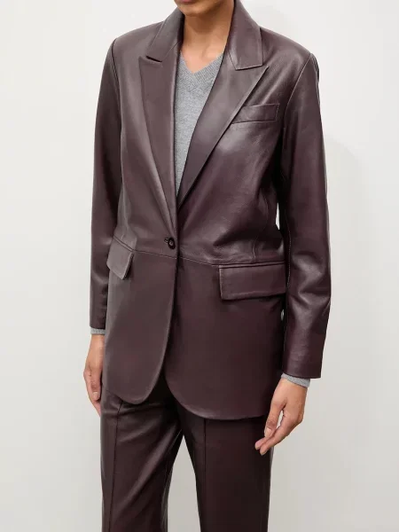 Шкіряний піджак Answear.LAB однобортний однотонний бордовий