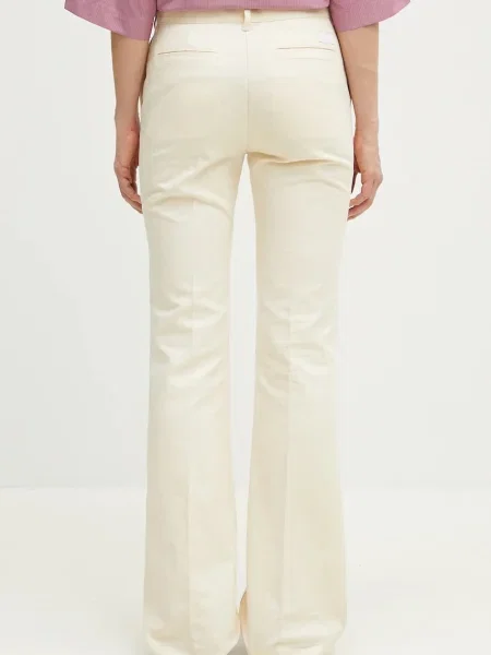 Kalhoty s příměsí lnu Kenzo zvony high waist béžová