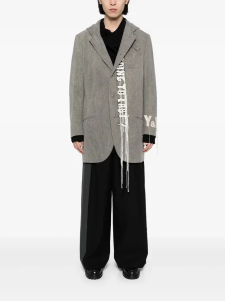 Geacă Yohji Yamamoto de lână cu glugă cu imagine gri