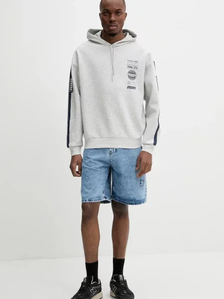 Кофта Red Bull Racing x Pepe Jeans LOGO STACK HOODY з капюшоном з принтом сірий