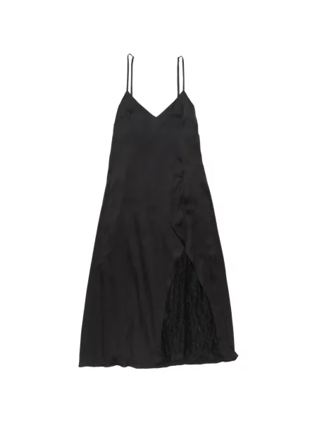 Rochie midi Acne Studios cu decolteu în V din dantelă până la genunchi negru