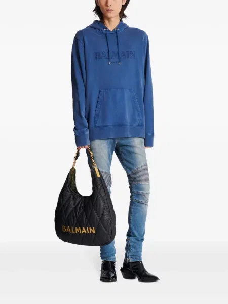 Hanorac cu glugă Balmain cu broderie albastru