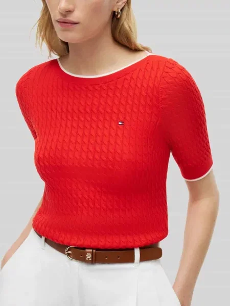 Sweter w kroju regular fit z czystej bawełny z krótkimi rękawami Tommy Hilfiger czerwony