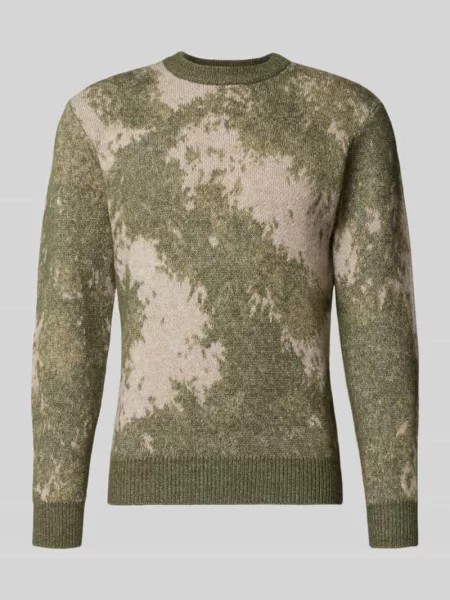 Sweter dzianinowy z okrągłym dekoltem model NEVIL' Guess zielony