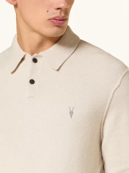 Allsaints Koszulka Polo Statten Z Dzianiny weiss beżowa