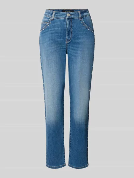 Jeansy o kroju slim fit z mieszanki bawełny z obszyciem nitami Marc Cain niebieskie