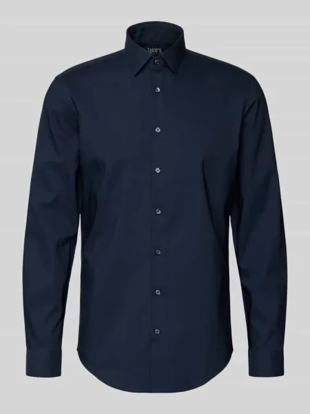 Koszula biznesowa o kroju slim fit z kołnierzykiem typu kent Jake*s granatowa