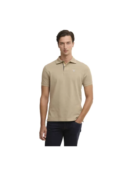 Koszulka polo Barbour w kratę beżowa