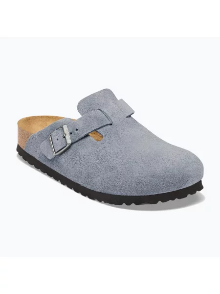 Semišové pantofle Birkenstock s kamínky modré
