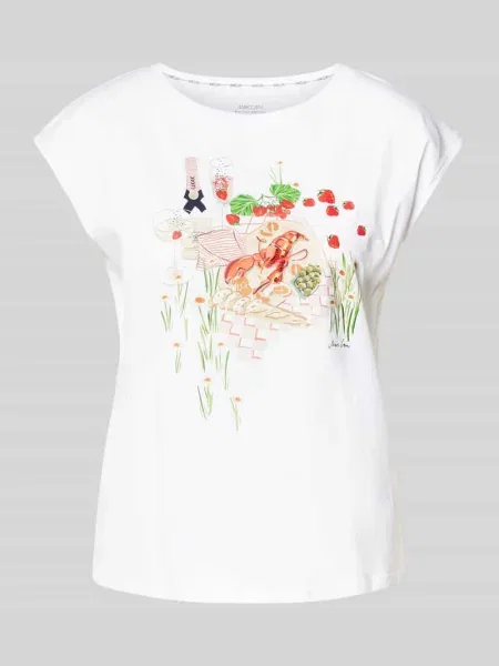 T-shirt o kroju regular fit z okrągłym dekoltem Marc Cain biała