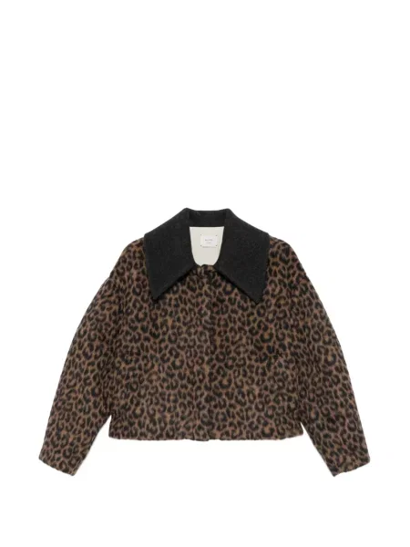 Geacă Alysi de lână cu imagine cu model leopard maro