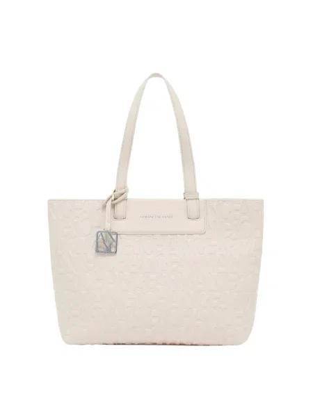 Armani Exchange torebka shopper z imitacji skóry beżowa