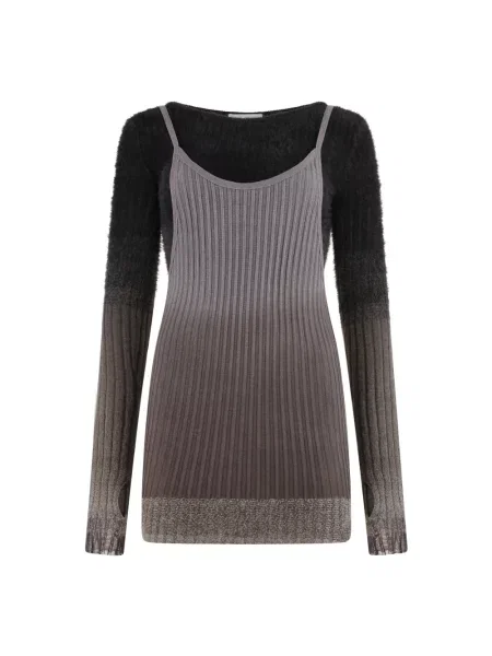 Sukienka dzianinowa The Attico wełniana z dekoltem w serek brązowa