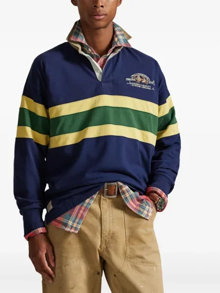 Dlouhá pruhovaná s límcem kšiltovka Polo Ralph Lauren modrá