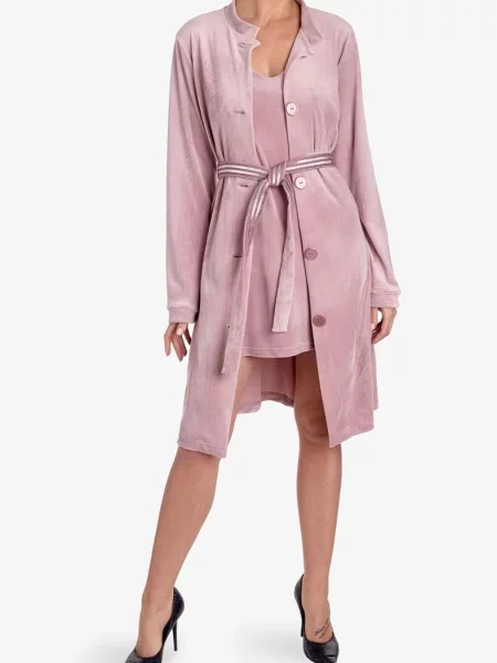 Женский велюровый халат рожевий