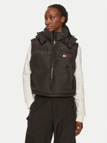 Tommy Jeans Vestă Alaska Negru Cropped Fit alb