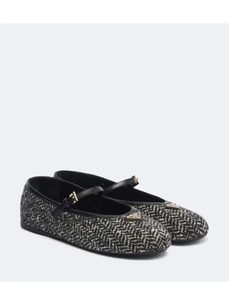 Balerini Prada din tweed negru