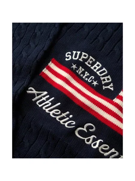 Sweter z warkoczowym splotem Superdry Flag niebieski