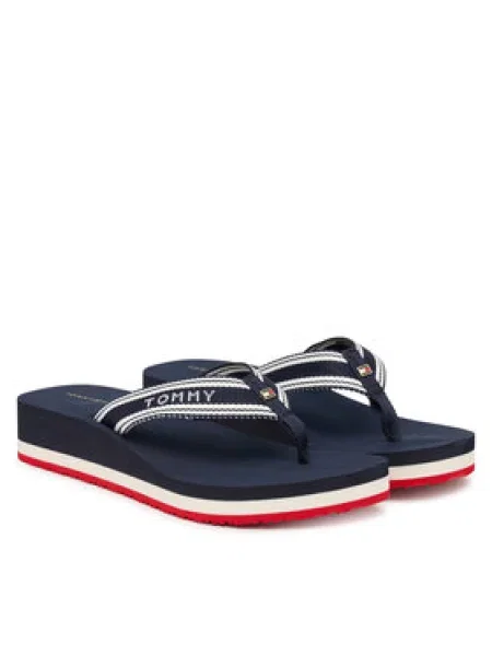 TOMMY HILFIGER Ujjelválasztó-pántos szandál tengerészkék / fehér kék